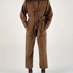 Ozma of California Clay Brown Cotton Twill Belted Keaton Jumpsuit Small